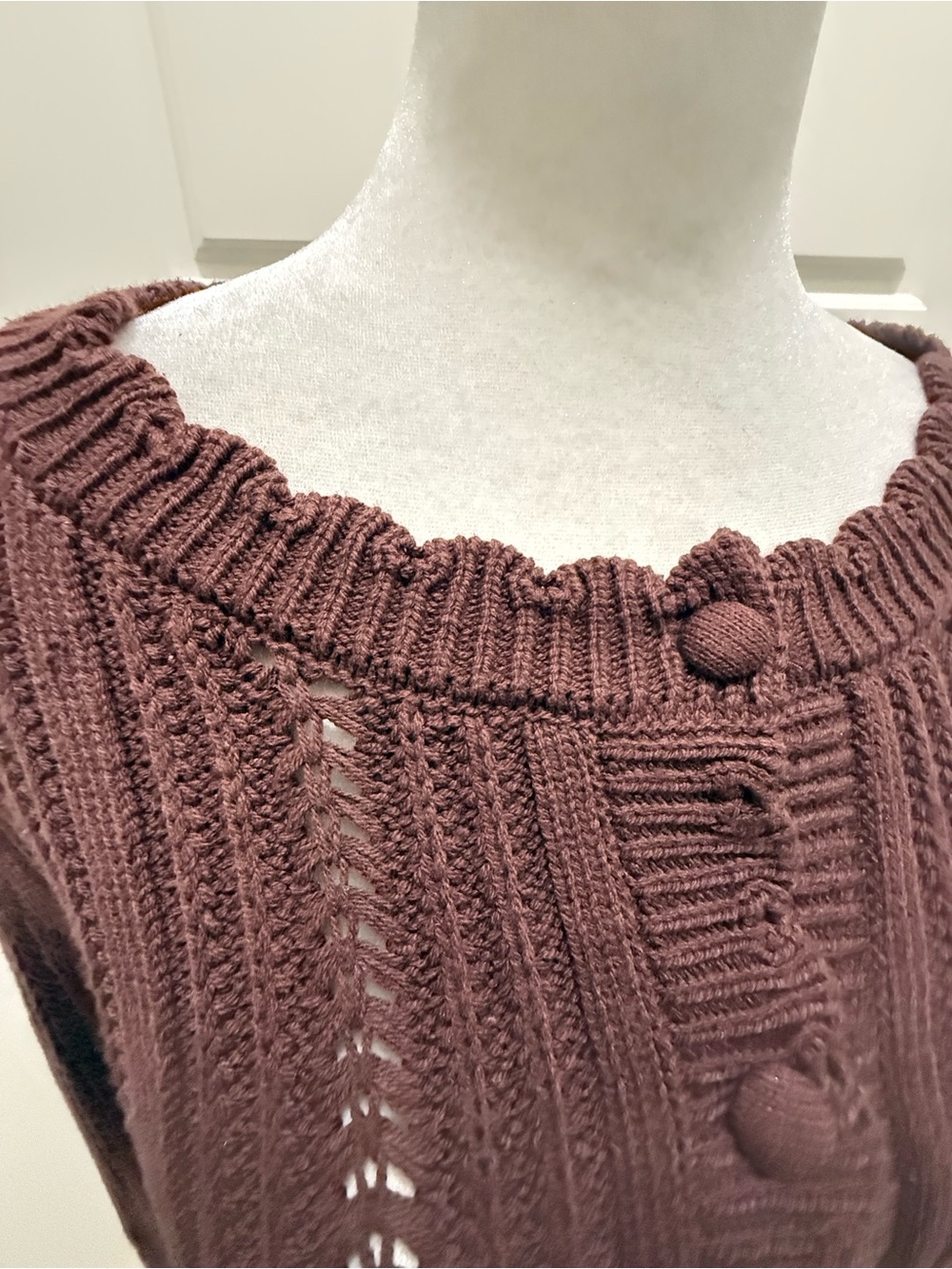 NWT. House of Harlow 1960. Chocolate Brown Cropped Knit Cardigan. Large. - Picture 5 of 13